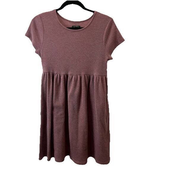 Wild Fable Mauve Waffle Knit Short Sleeve Dress Pockets Juniors Womens Size M - Picture 1 of 10